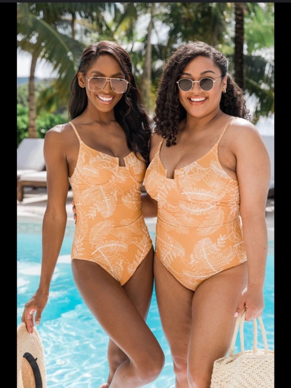 Pink Lily Peach Leaf One-Piece Swimsuit - Light Orange with White Print